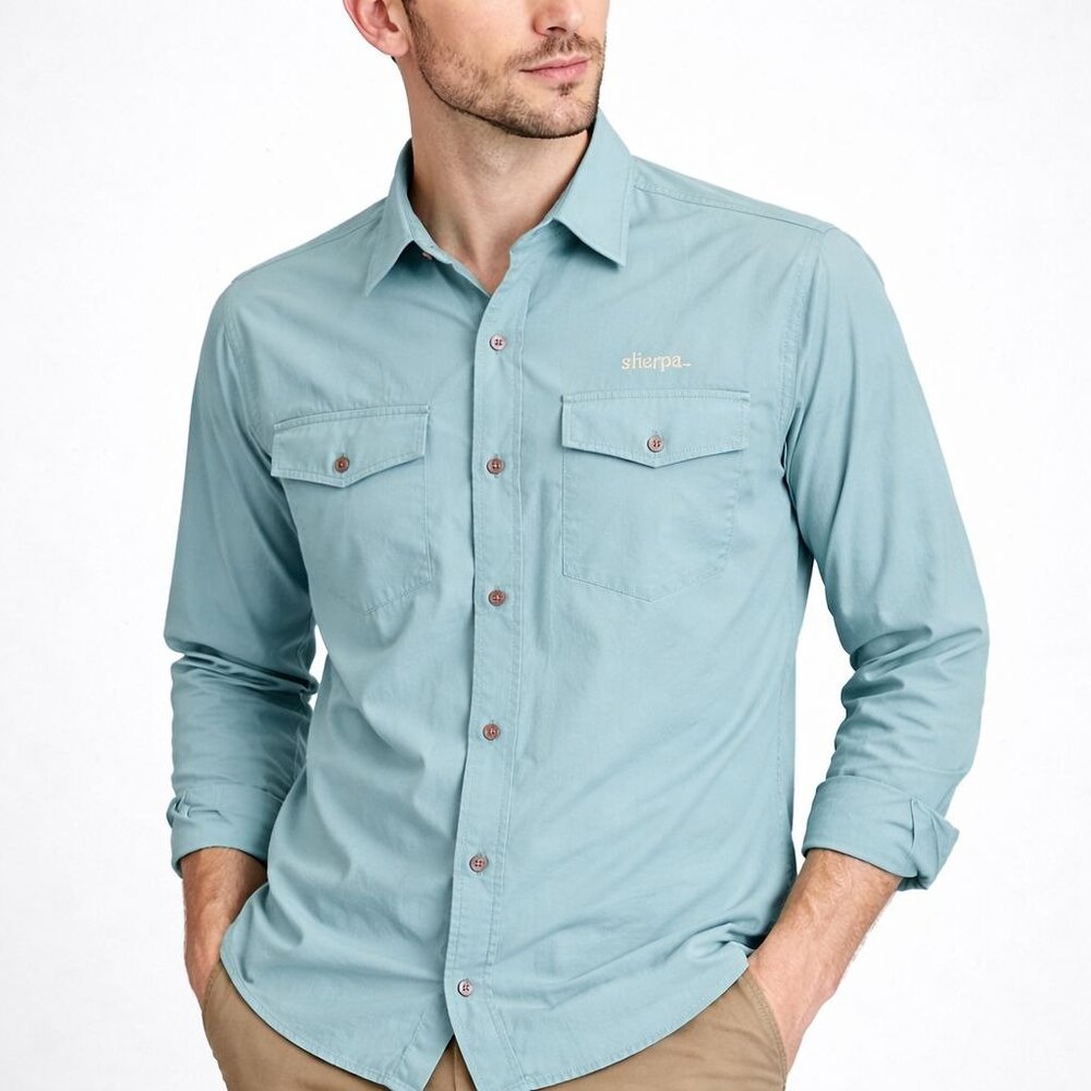 Sherpa Adventure Gear Mens Shirt Nylon Stretch Blue Green Size S